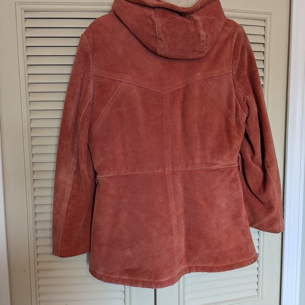 Rust Suede Hooded Jacket with Sherpa Lining - Picture 3 of 7